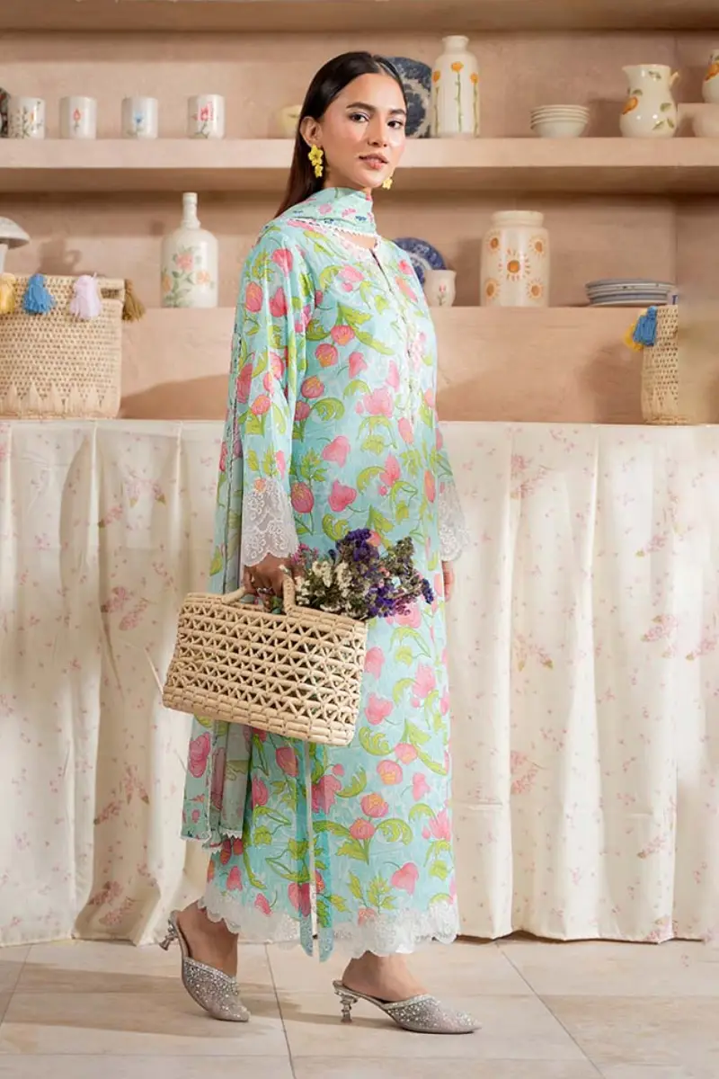 Aqua Blossom Printed Lawn