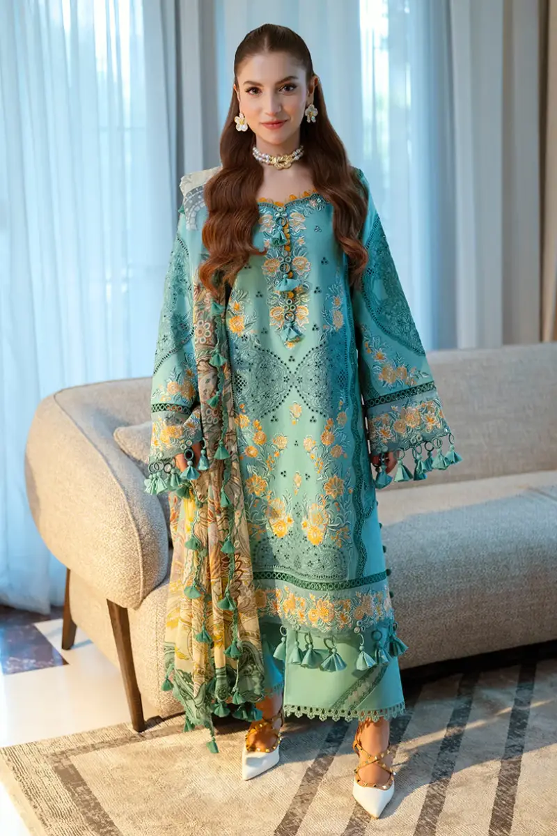 Aqua Marine Embroidered Lawn