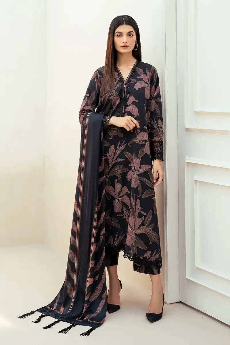 Black Mauve Printed Lawn