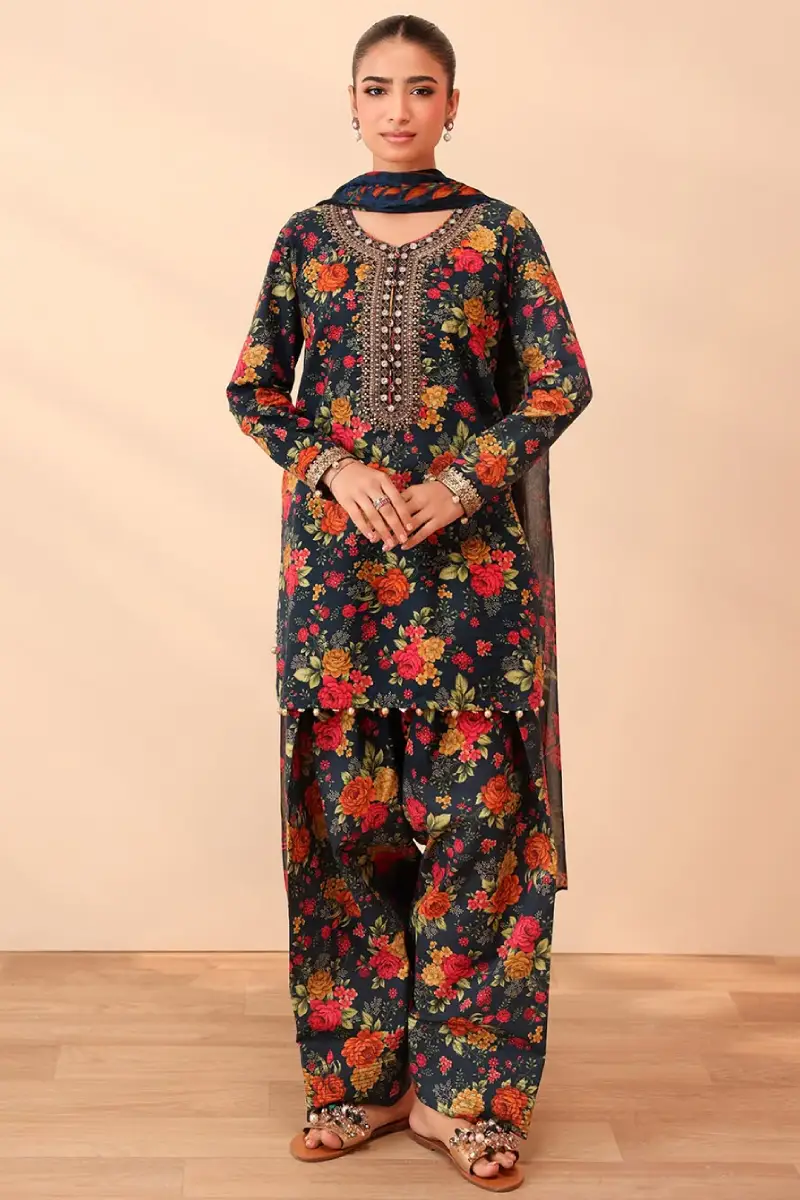 Ebony Red Rose Printed Lawn