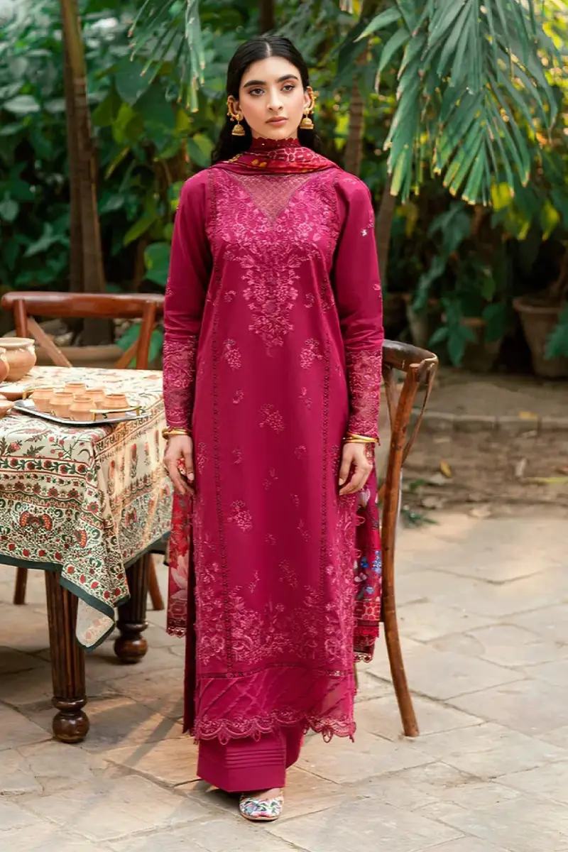 Fuchsia Flame Embroidered Lawn