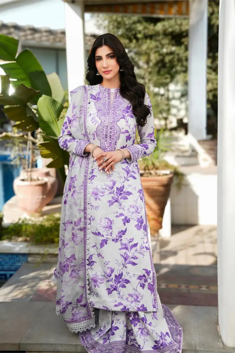 Lavender Printed Pure Lawn
