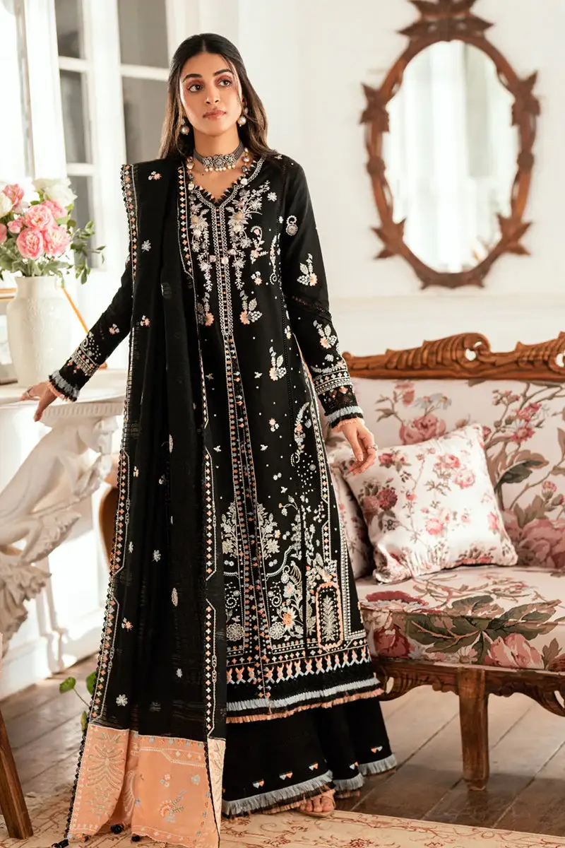 Luxury Black Embroidered Lawn